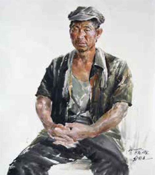 Choe Chang Ho, 〈A Worker〉, 2014. Chosonhwa, 98x70cm ⒸChoe Chang Ho Selected by B.G. Muhn