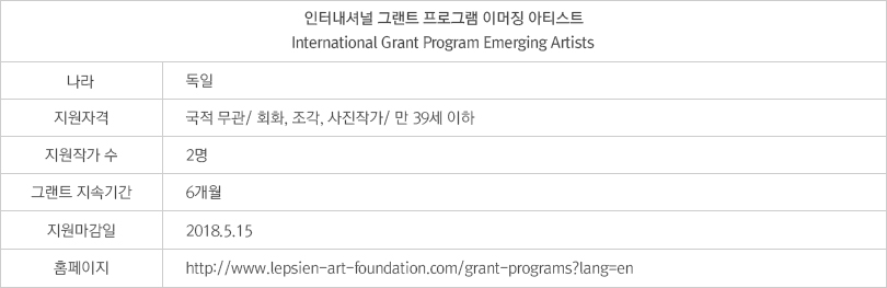 인터내셔널 그랜트 프로그램 이머징 아티스트