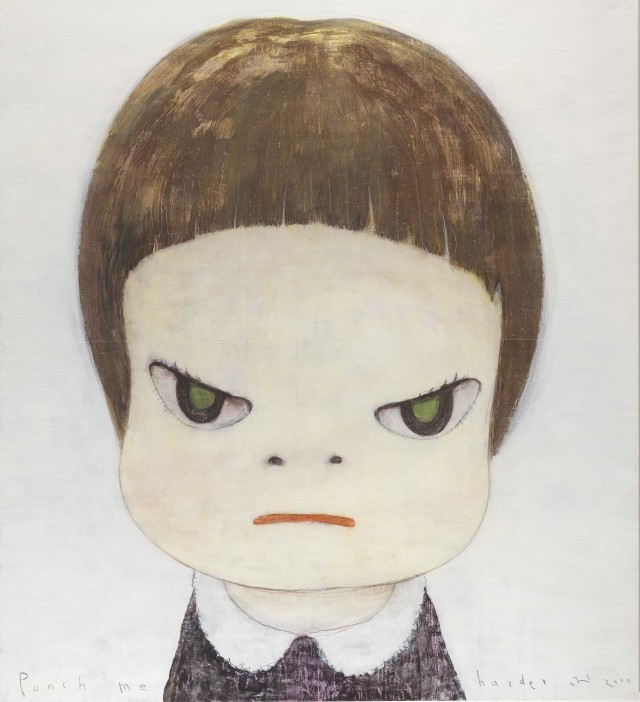 Yoshitomo Nara, ‘Punch Me Harder’, 2000, acrylic and coloured pencil on paper, mounted on canvas. Image courtesy Christie’s Images Ltd.