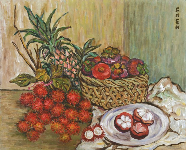 Georgette Chen, ‘Still Life with Rambutans, Mangosteens and Pineapple’, 1960s, oil on canvas. Image courtesy Christie’s Images Ltd.