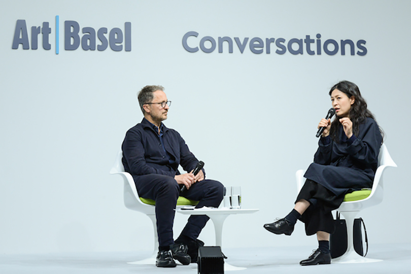 Artist Haegue Yang in conversation with curator Yilmaz Dziewior, Art Basel in Basel Conversations 2018. © Art Basel