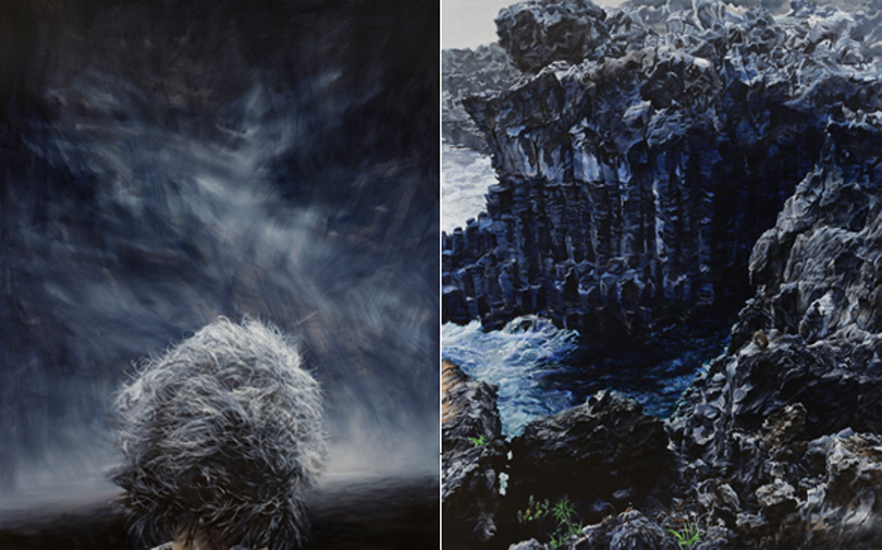 L) Kong Sung-hun_Gray Hair_2013_Oil on canvas_227.3x181.8cm
R) Kong Sung-hun_Man Smoking a Cigarette (Cliff)_2013_Oil on canvas_227.3x181.8cm 