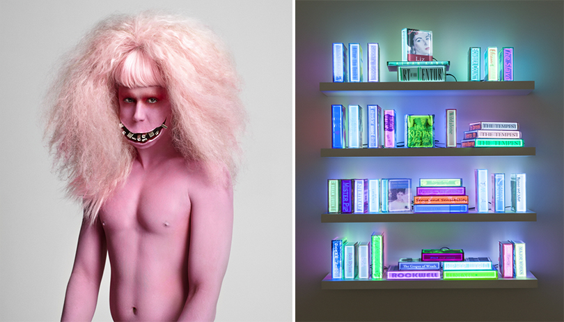 Left) Justin Shoulder, 'Pinky', 2014, type C photograph, photo: Jordan Graham
Right) Airan Kang, ‘Digital Book Project', 2016, installation view, 'New Romance', MCA, 2016, LED lights, resin, 107×custom electronic books, image courtesy the artist and MCA, Australia, © the artist, photo: Alex Davies