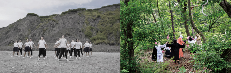 Left) Shake, ‘The Subduction Zone-Our Suite de Danes’, 2016, HD Video, Color, Sound, 7min 31sec. 
	Right) Park Chan-Kyong, ‘Citizen’s Forest’, 2016, 3 Channel video, b+w, directional sound, 27 min. Courtesy of Art Sonje Center and the Taipei Biennial 2016.