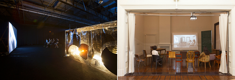 Left) The Winner of Hugo Boss Prize 2016, Anicka Yi, ‘Fontenelle’, 2015, Various materials, Dimensions variable, Exhibition view at Gwangju Biennale 2016. Right) Project by Ham Yang Ah, Installation view of the Summer Camp “The Village”, 'Recollection Archive', 2016, Commissioned by SeMA Biennale Mediacity Seoul 2016.