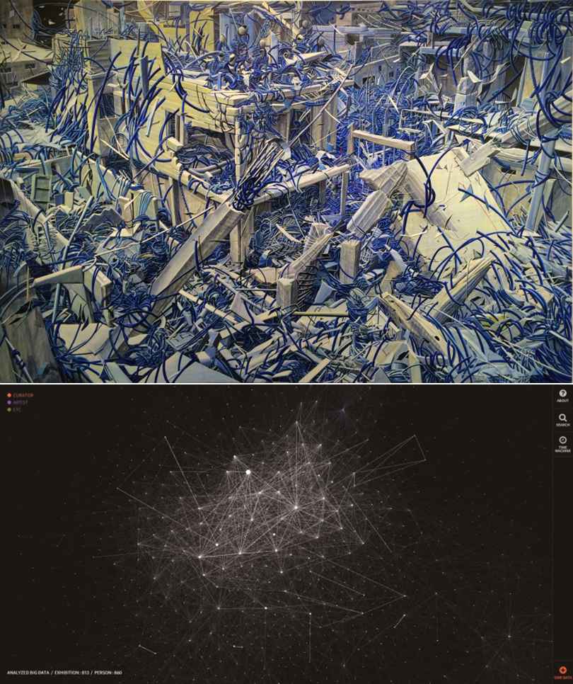 Above) The winner of the 3th Chong Kun Dang Art Awards, Kim Hyo-suk, ‘Blue Room-Building and People’, 2016, Acrylic on Canvas. Below) Mioon(Choi Moon Sun+Kim Min Sun), ‘Art Solaris(artsolaris.org)’, 2016, Web Art.