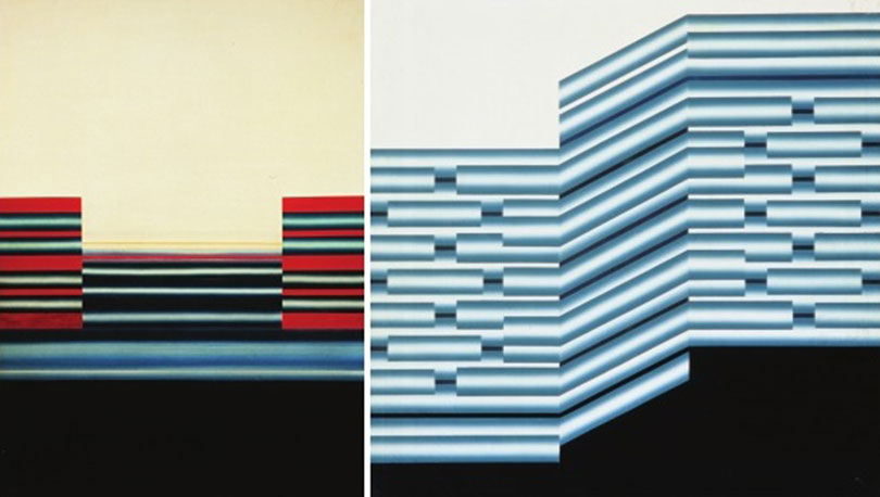 Left) nucleus (1968), Oil on Canvas, 173 x 130cm.  
Right) Necleus PM-76 (1969), Oil on Canvas, 162 x 162cm.