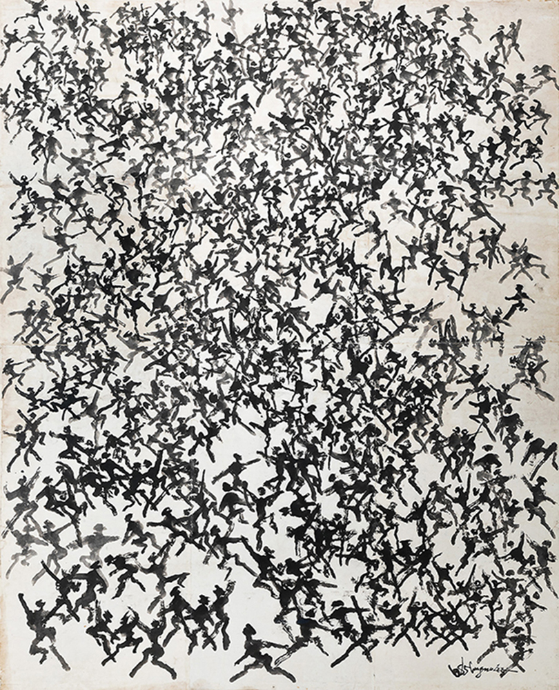 LEE UNGNO, 〈People〉, 1985, ink on paper, 225 × 185 cm. Copyright the artist / ADAGP, Paris, and SACK, Seoul. Courtesy Lee Ungno Museum, Daejeon. 