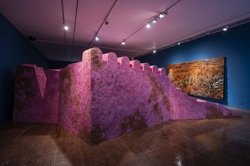 Installation view of WAEL SHAWKY’s 〈Cabaret Crusades: Wall #5〉, 2019, mixed media, dimensions variable, at 《Gohyang: Home》. Seoul Museum of Art, 2019–20. Courtesy Seoul Museum of Art.