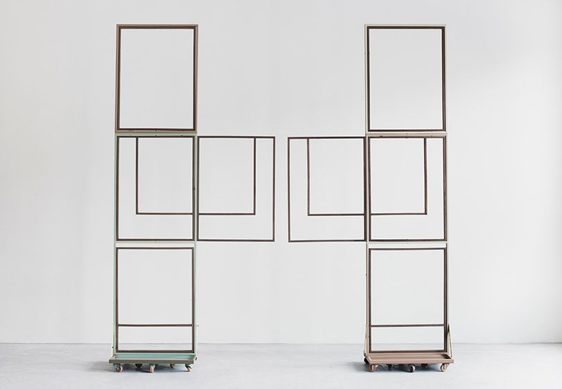 Suki Seokyeong Kang, Jeong (2014–2015). Assembled units, painted steel, wood frame, wood wheel. Dimensions variable. Courtesy the artist.