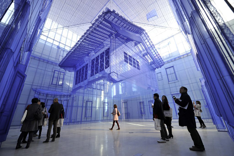 Visitors look at Do Ho Suh's site-specific work 