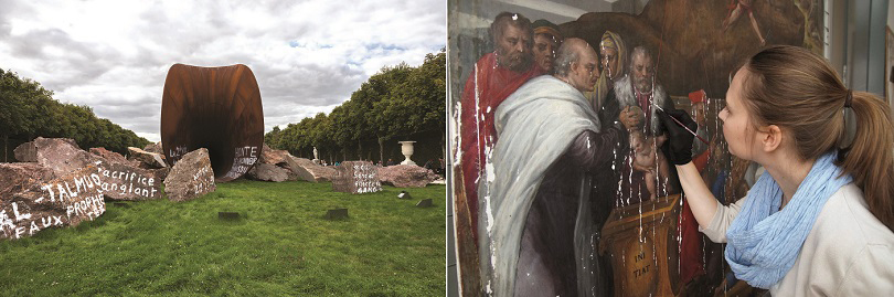 왼쪽 아니쉬 카푸어(Anish Kapoor) 〈더러운 구석(Dirty Corner)〉 in Chateau de Versailles, Versailles, France 이미지 제공: FLD/Shutterstock.com 오른쪽 Sebastiano Filippi, gen Bastianino 〈Lebendes Kreuz von Ferrara〉 1570 Diplom-Restauratorin Maria Zielke, während der Retusche © Staatliche Museen zu Berlin, Gemäldegalerie / Maria Zielke 사진제공 퍼블릭아트