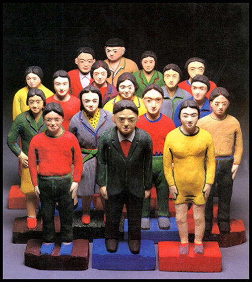 강용면, 〈역사원년〉, 1997. 나무에 채색, 각 9×17×45cm.